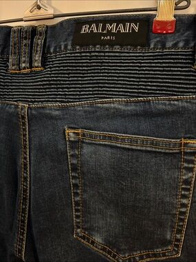Balmain Men's Washed Blue Slim Jeans with Zip Pocket